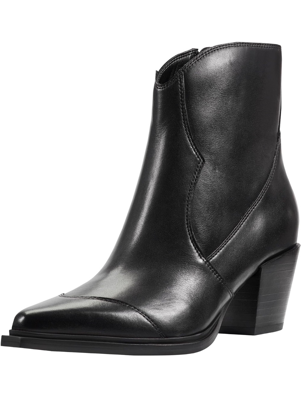 Marc Fisher Black Leather Pointed Western Ankle Bootie